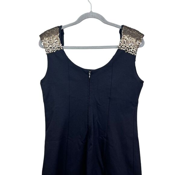 Guess Womens Mini Dress Gold Sequin Shoulders Stretch Back Zip Black Sz L - Picture 4 of 6